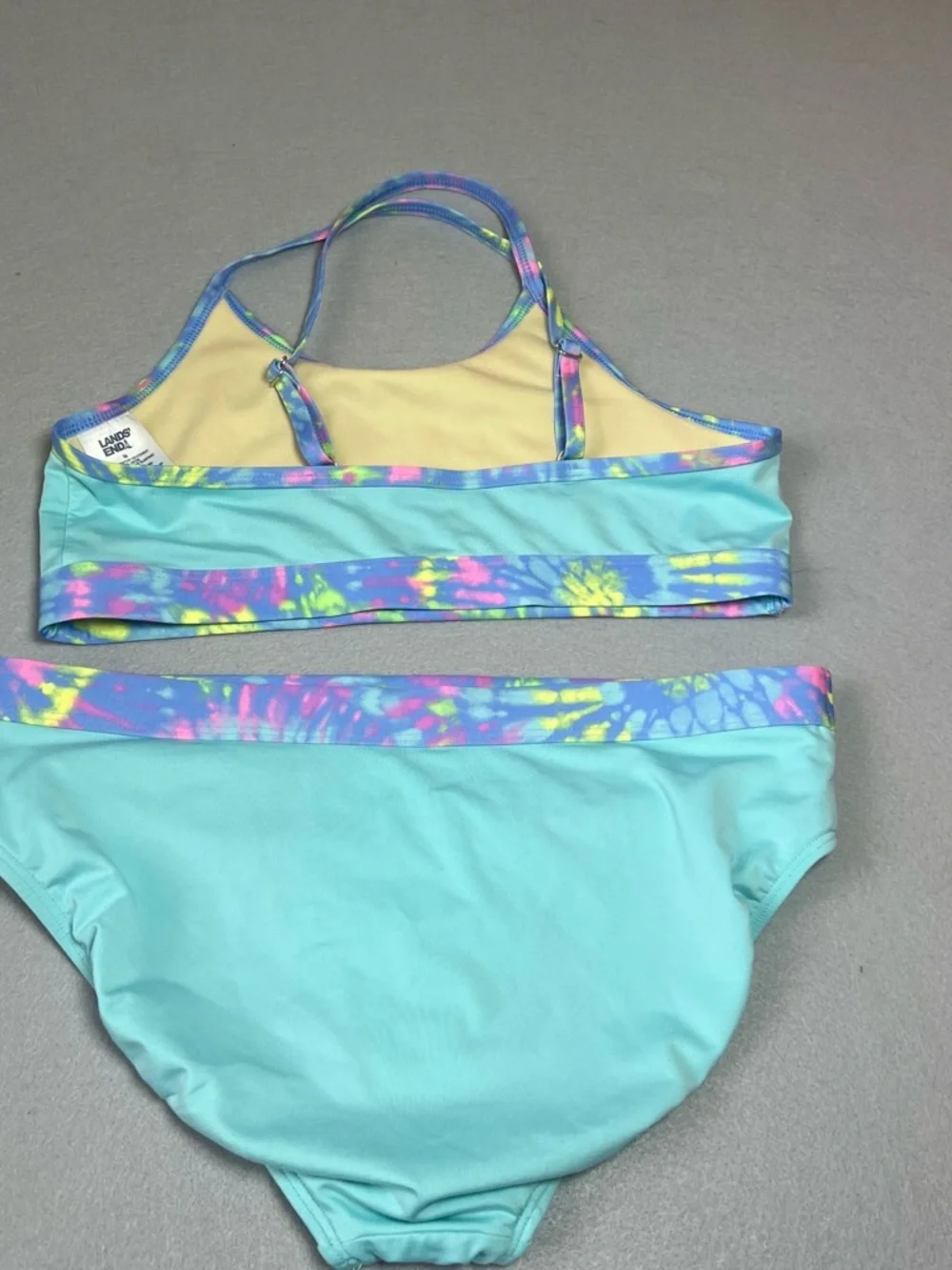 Lands' End Aqua Bikini with Multicolor Tie-Dye Trim